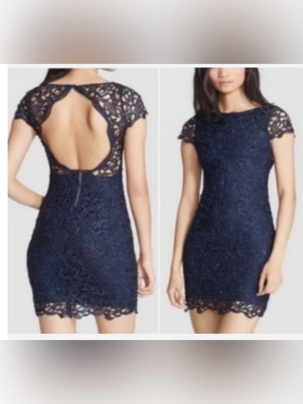 Alice + Olivia Navy Lace Short Sleeve Open-Back Dress
